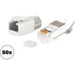 S/CONN maximum connectivity Netzwerk Modular Stecker RJ45 SET für Verlegekabel bis AWG 23, Stecker mit Zugentlastung, Einführhilfe und Tülle, grau VE 50 (72067-50GR)
