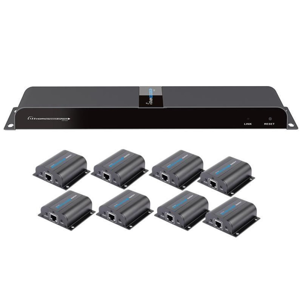 Techly HDMI Extender/Splitter 1x8 über CAT6/6a/7 bis 50 m mit IR-Passback und PoE Schwarz
