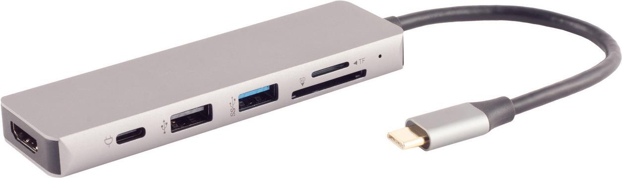 S/CONN maximum connectivity USB-DOCK--USB-C multiport Dockingstation, 6in1, HDMI, PD, Hub, SD (14-05027)