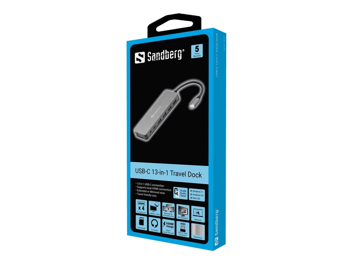 Sandberg 13-in-1 Dockingstation USB-C HDMI VGA 100Mb LAN Grau