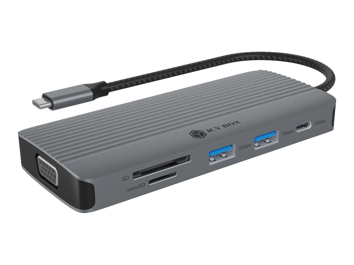 ICY BOX IB-DK4040a-CPD USB-C Dockingstation, HDMI 4K@60Hz, VGA, 100W Power Delivery, Silber/Schwarz