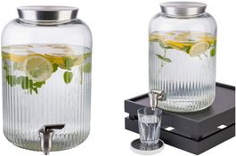 APS Getränkespender, 7 Liter, Glas/Edelstahl Behälter aus Glas, Zapfhahn und Deckel aus Edelstahl, - 1 Stück (10855)