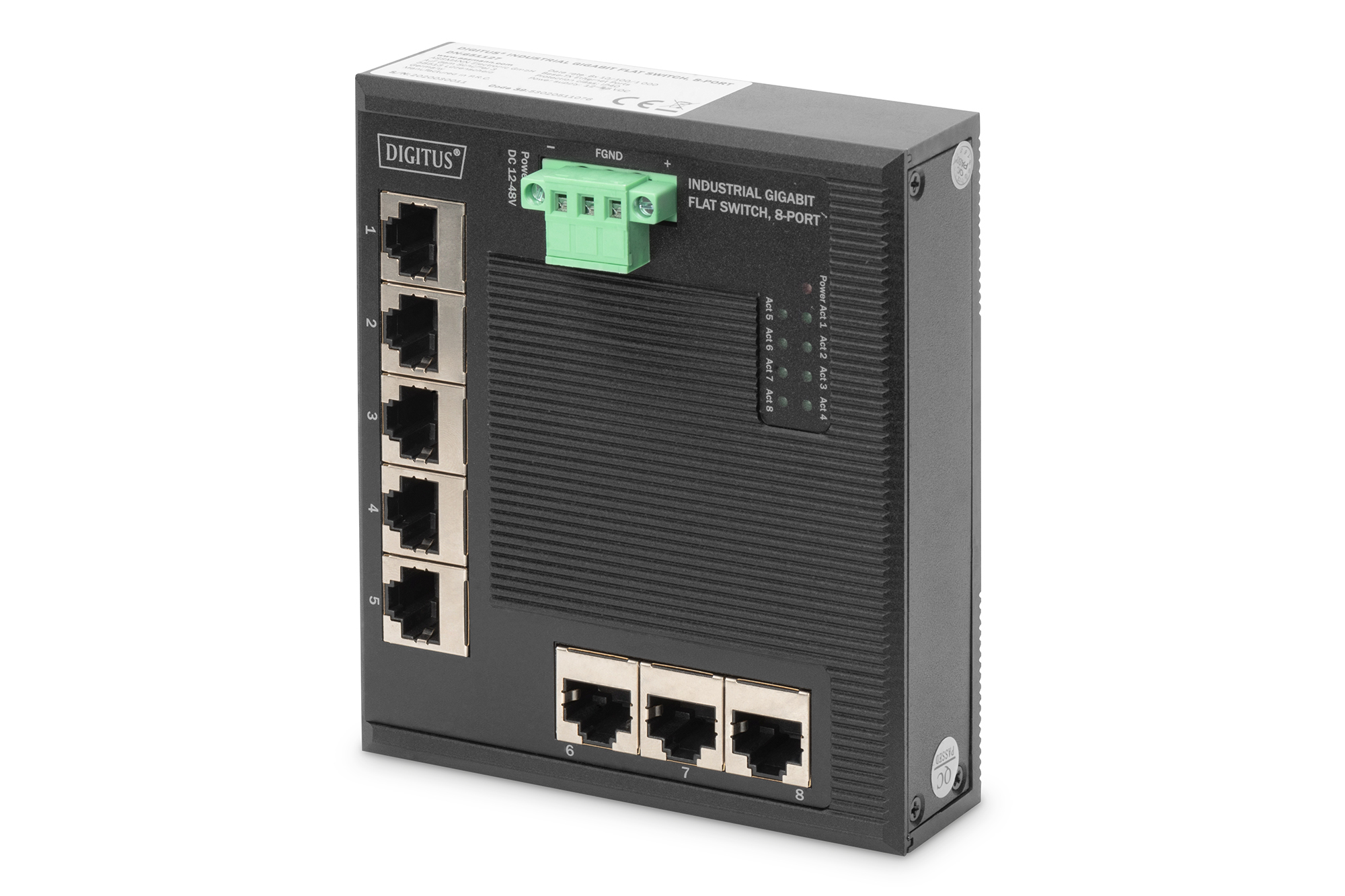 Digitus DIGITUS DN-651127 8-Port Gigabit Industrial Flat Switch Schwarz