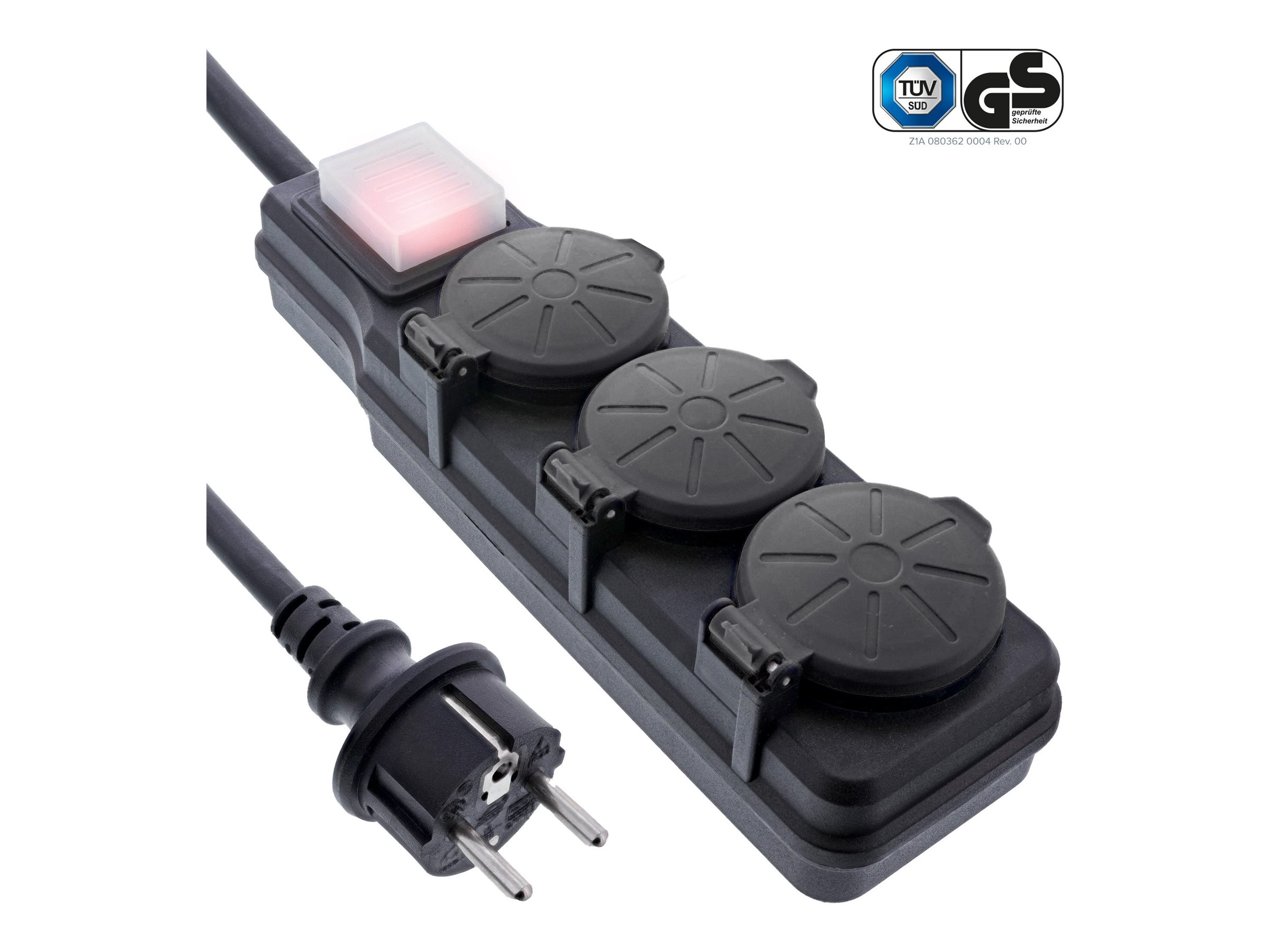 InLine Outdoor-Steckdosenleiste 3-fach Schutzkontakt IP44 mit Schalter 5 m Schwarz
