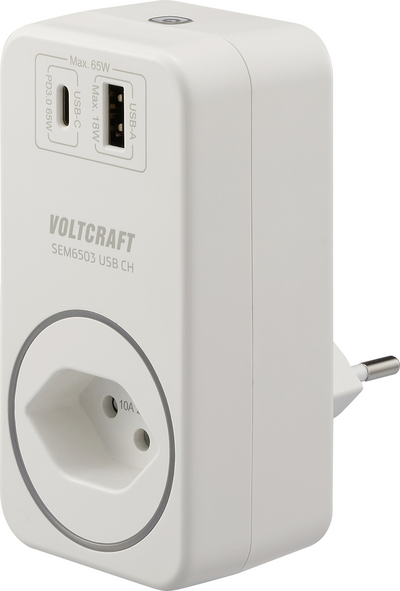VOLTCRAFT SEM6503 CH Energiekosten-Messgerät USB-Schnittstelle, inkl. Funksteckdose, Datenexport, Datenloggerfunktion, Kostenprognose, TRMS, Stromtarif (VC-14515000)