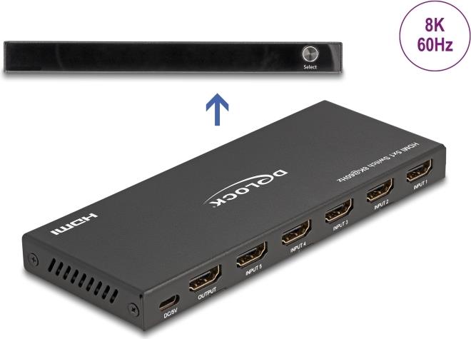 Delock HDMI Switch 5 x in zu 1 out 8K 60 Hz (18657)