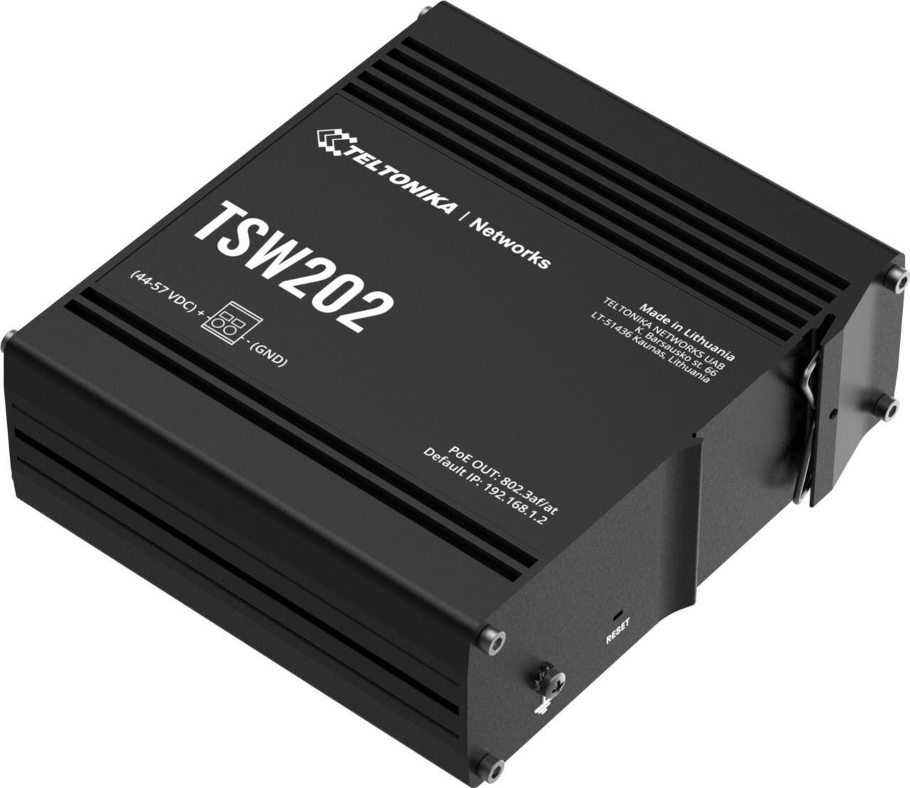 Teltonika TSW202 Managed Gigabit PoE+ Switch 8x PoE Ports 240W 2x SFP DIN-Schiene Aluminium, Blau