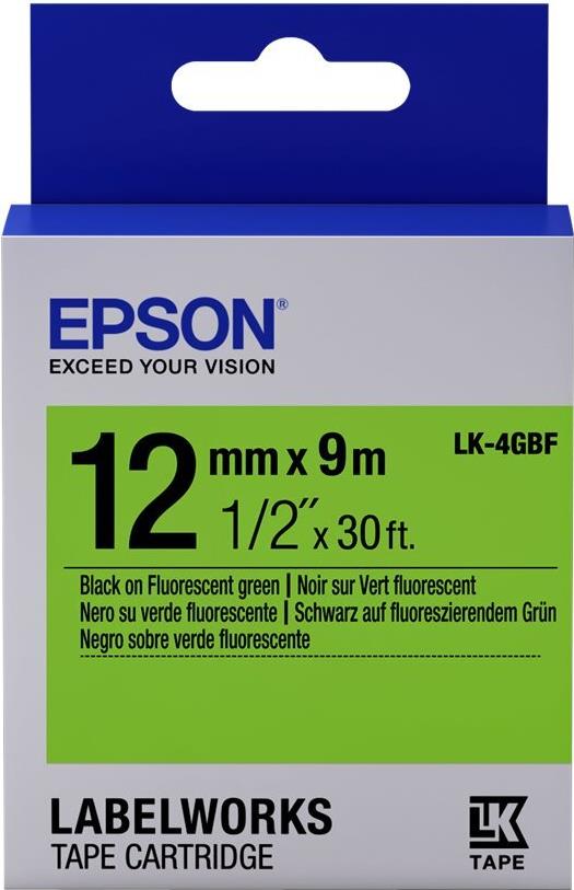 EPSON POS Epson Label Cartridge Fluorescent LK-4GBF Black/Green 12mm (9m) (C53S654018)