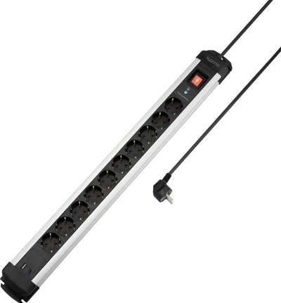 Sygonix SY-6807136 Überspannungsschutz-Steckdosenleiste 10fach Schwarz, Silver Schutzkontakt 1 St. (SY-6807136)
