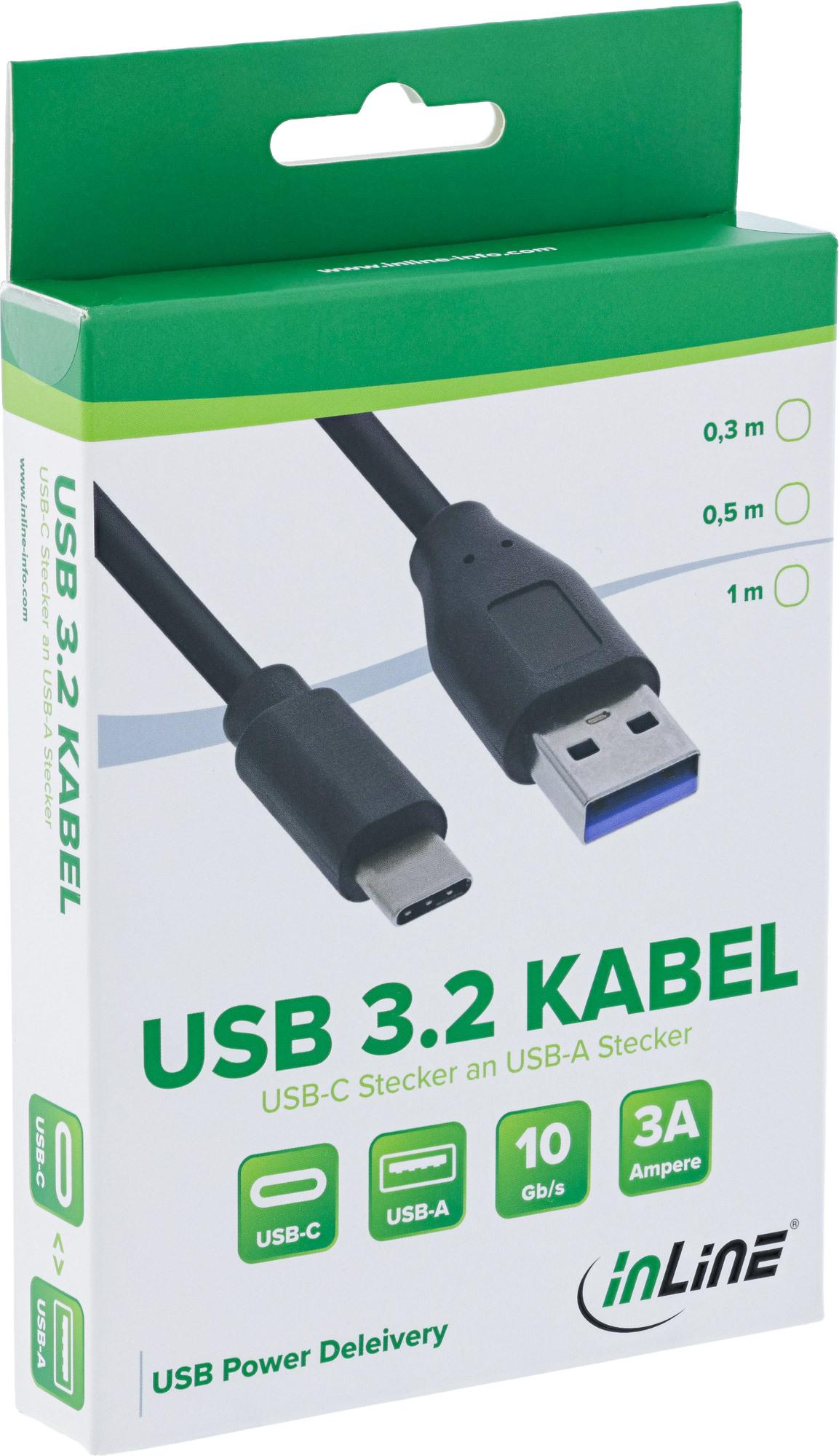 InLine USB 3.2 Gen.2 Kabel USB-C Stecker auf USB-A Stecker 50 cm Schwarz