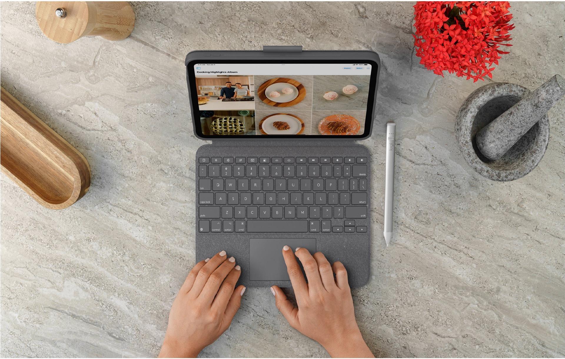 Logitech Combo Touch für iPad (10. Generation) Tastatur-Case mit Trackpad QWERTY UK Oxford Gray
