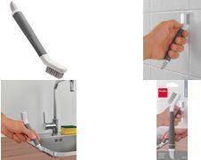 metaltex 2-in-1 Fugenbürste und Schaber, weiß / grau mit kurzen widerstandsfähigen Borsten zum Entfernen von - 1 Stück (297606000)