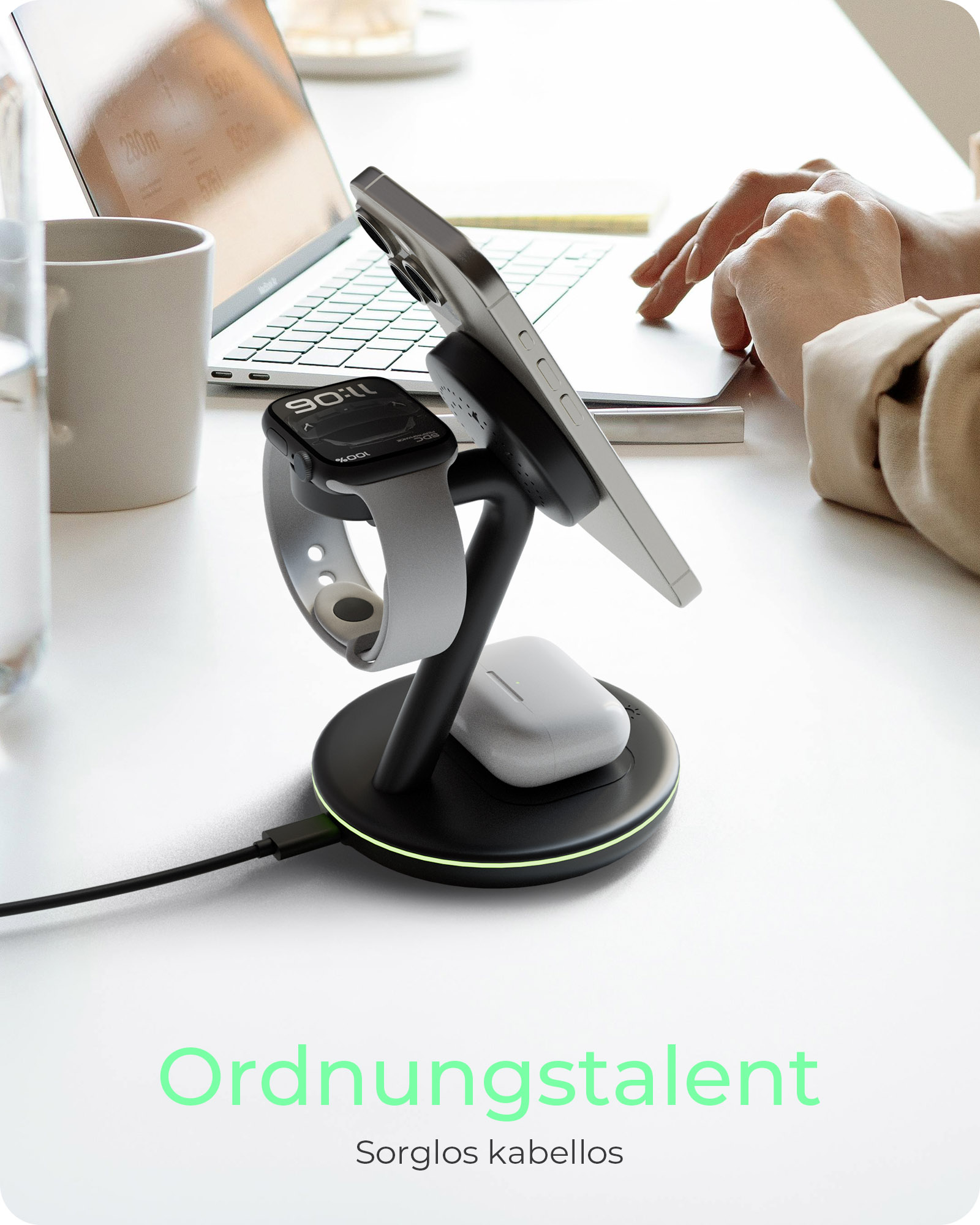 ICY BOX IB-SH102-CH Kabelloses 3-in-1 Ladegerät Schwarz