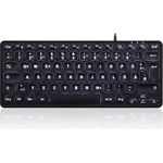 Perixx PERIBOARD-332B. Tastatur Formfaktor: Mini, Geräteschnittstelle: USB, Tastatur-Key Switch: Scherenschlüsselschalter, Tastaturaufbau: QWERTZ. Typ der Hintergrundbeleuchtung: LED. Kabellänge: 1,8 m. Empfohlene Nutzung: Universal. Produktfarbe: Schwarz (57155F)