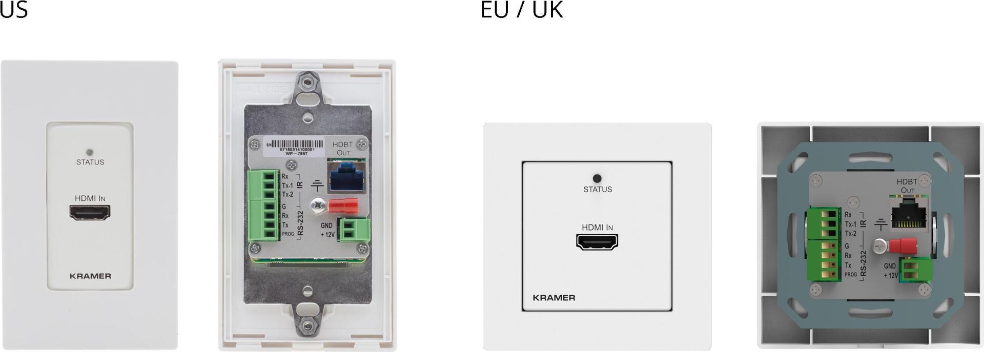 KRAMER ELECTRONICS WP-789T/EU-80/86(W) - 4K60 4:2:0 HDMI 1-Gang PoE Wall-Plate Transmitter with RS-232 & IR over Long-Reach HDBaseT (50-805180190)