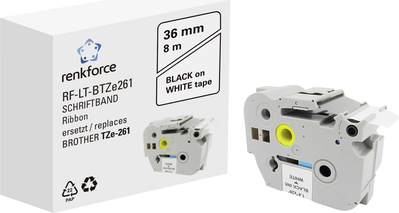 Schriftband Renkforce RF-LT-BTZe261 Kompatibel ersetzt Brother TZe-261 36 mm Bandfarbe: Weiß Schriftfarbe: Schwarz 8 m (RF-6027800)