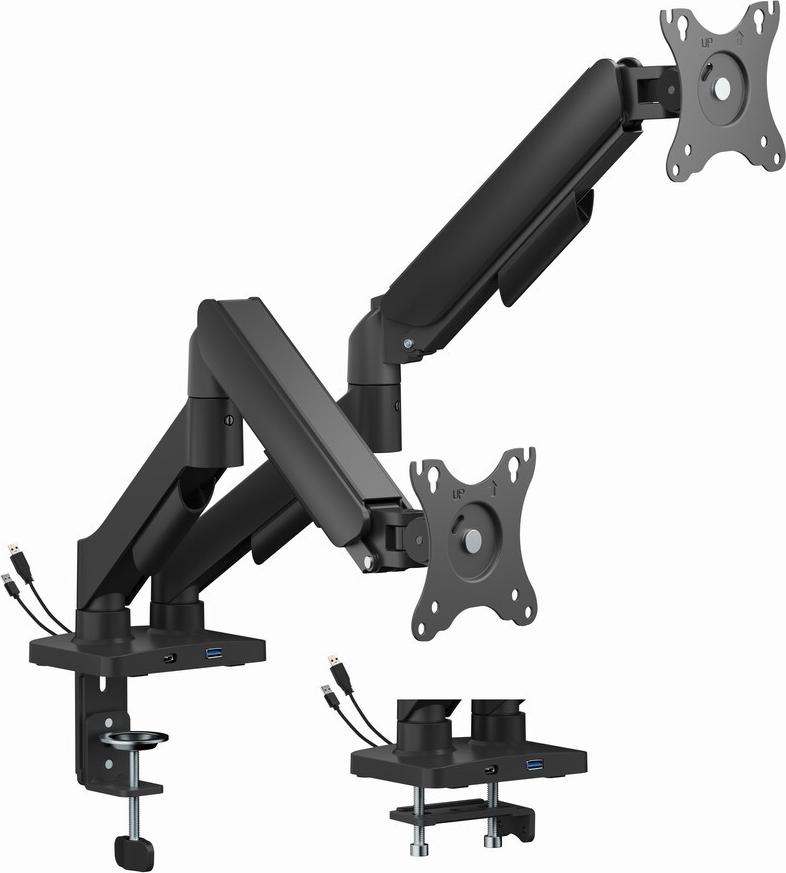 Gembird MA-DA2U-01 Verstellbarer Tisch-Montagearm für 2 Displays mit USB-Anschlüssen, 17–32 Zoll, schwarz (MA-DA2U-01)