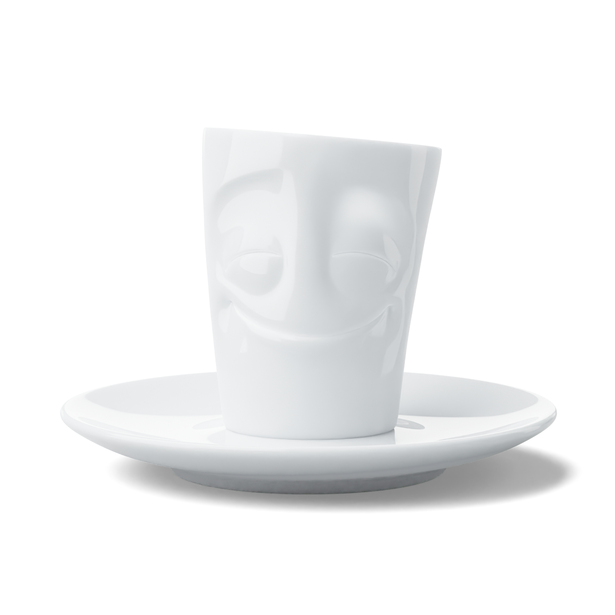 FIFTYEIGHT Espresso Becher mit Henkel 80 ml Porzellan Vergnügt Weiß