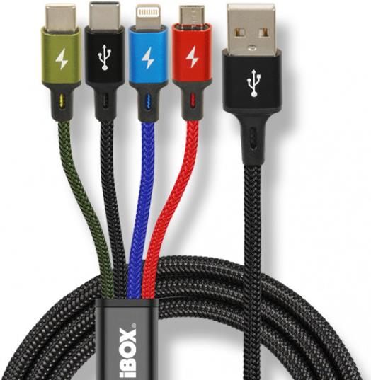 iBox Universal 4 in 1 charging cable I-BOX USB IKUM4W1 - Kabel USB Kabel 1,2 m Micro-USB A 2 x USB C Mehrfarbig (IKUM4W1CLR)