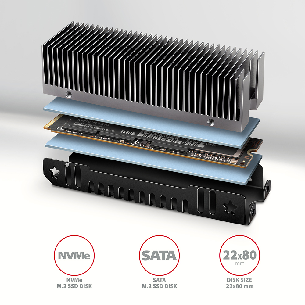 AXAGON CLR-M2XT M.2 SSD Passivkühler Aluminium 2280 Black, Grey