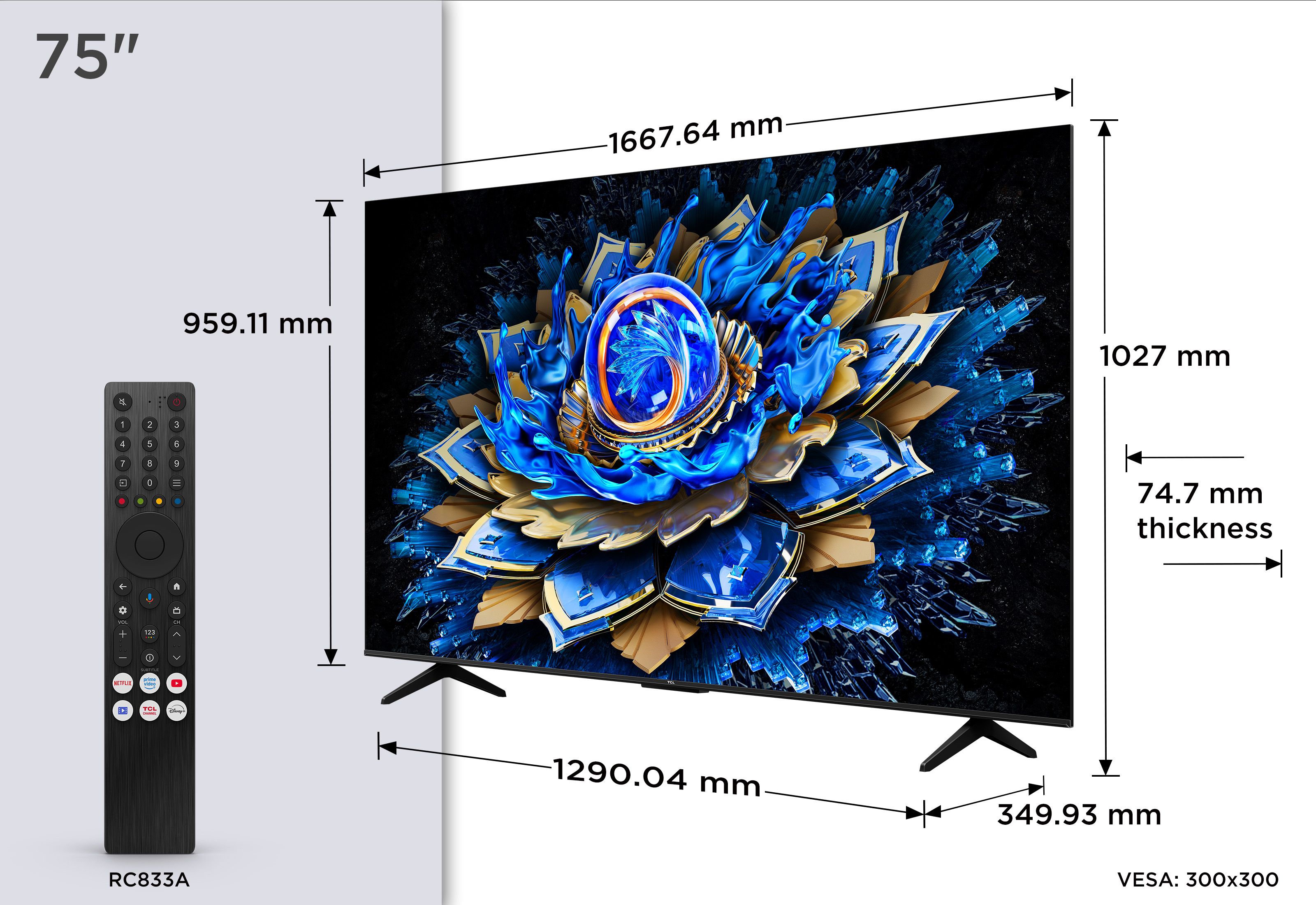 TCL 75T69C 75" QLED 4K UHD HDR Google TV HDMI 2.1 Schwarz