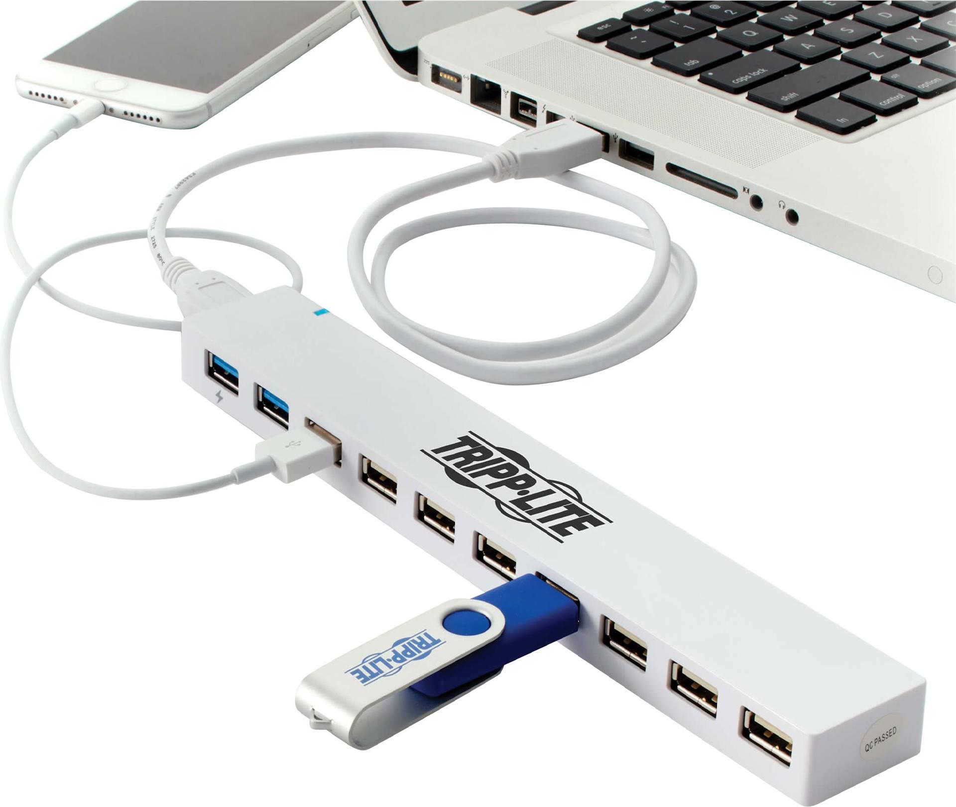 Tripp Lite U360-010C-2X3 10-Port USB-Hub 2x USB 3.0 8x USB 2.0 USB-Ladefunktion Weiß