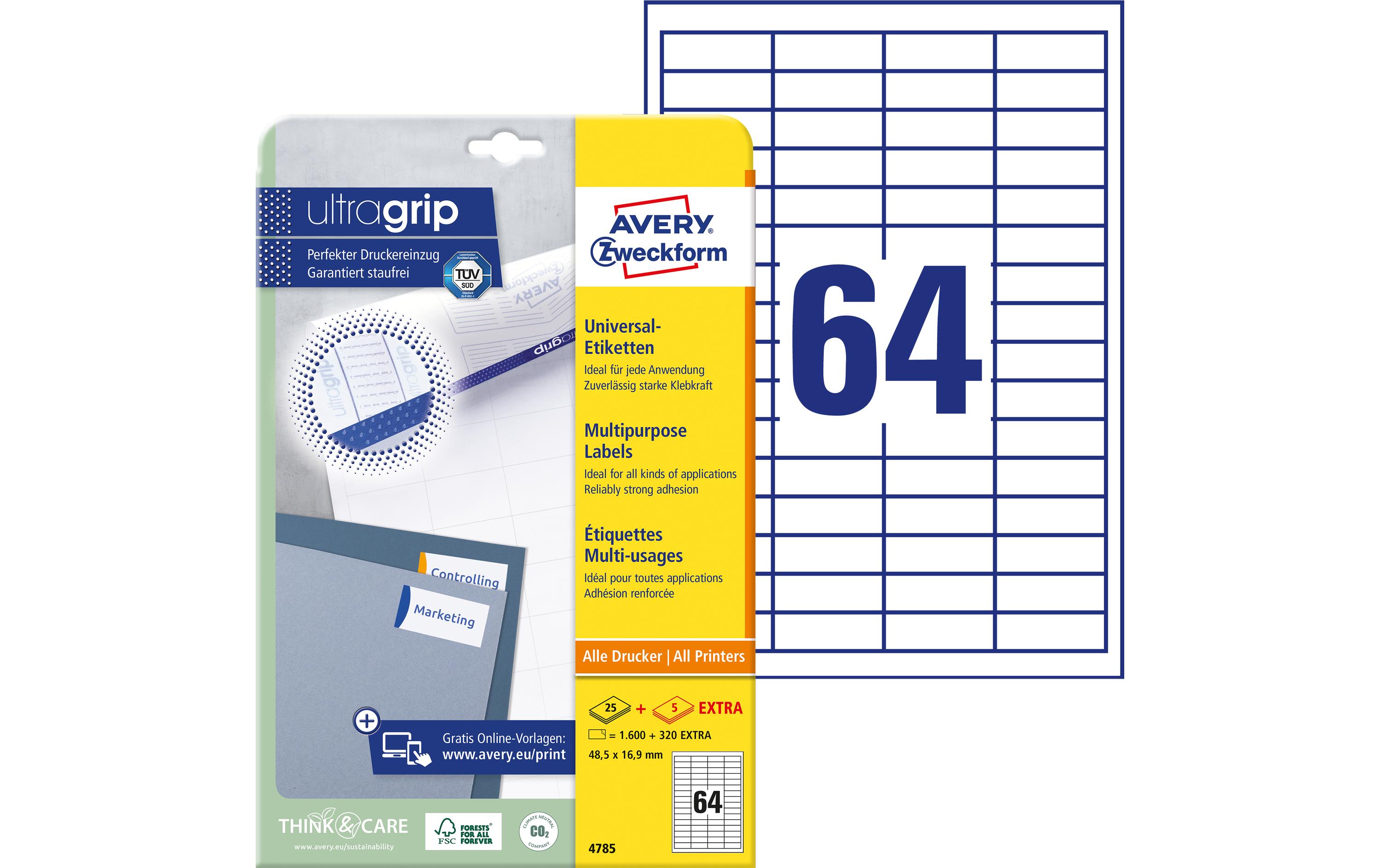 Avery Zweckform Universal-Etiketten 4785 A4 30 Blatt 48,5 x 16,9 mm Weiß