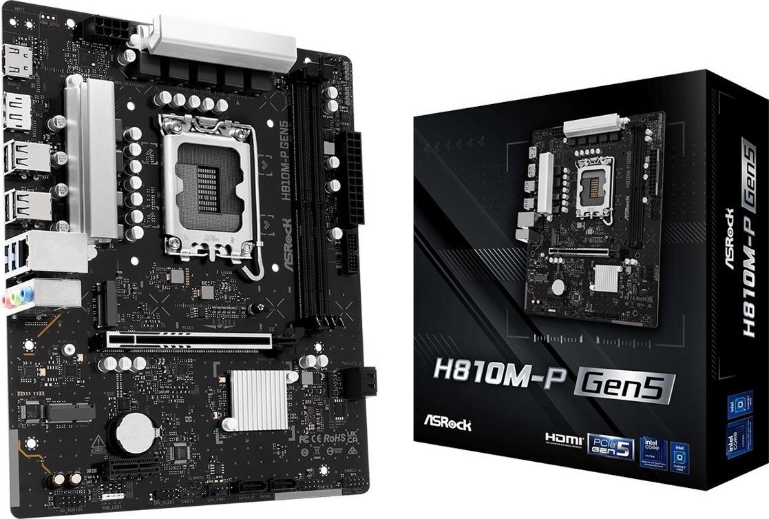 ASRock H810M-P Gen5 Micro-ATX Mainboard LGA1851 Intel H810 DDR5 bis 128 GB