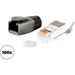 S/CONN maximum connectivity Netzwerk Modular Stecker RJ45 SET für Verlegekabel bis AWG 23, Stecker mit Zugentlastung, Einführhilfe und Tülle, schwarz VE 100 (72067-100S)