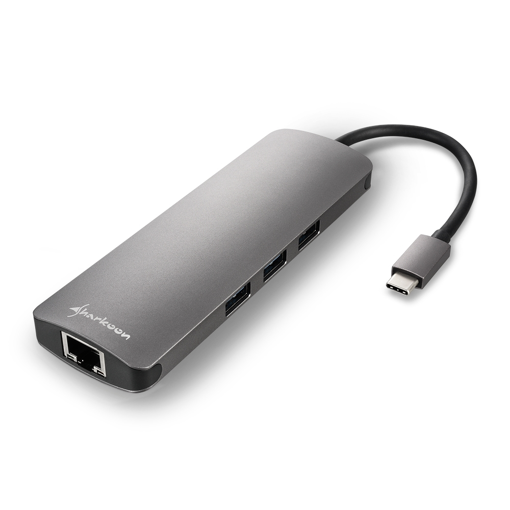 Sharkoon USB 3.0 Type C Combo Adapter Dockingstation HDMI RJ-45 Aluminium Grau