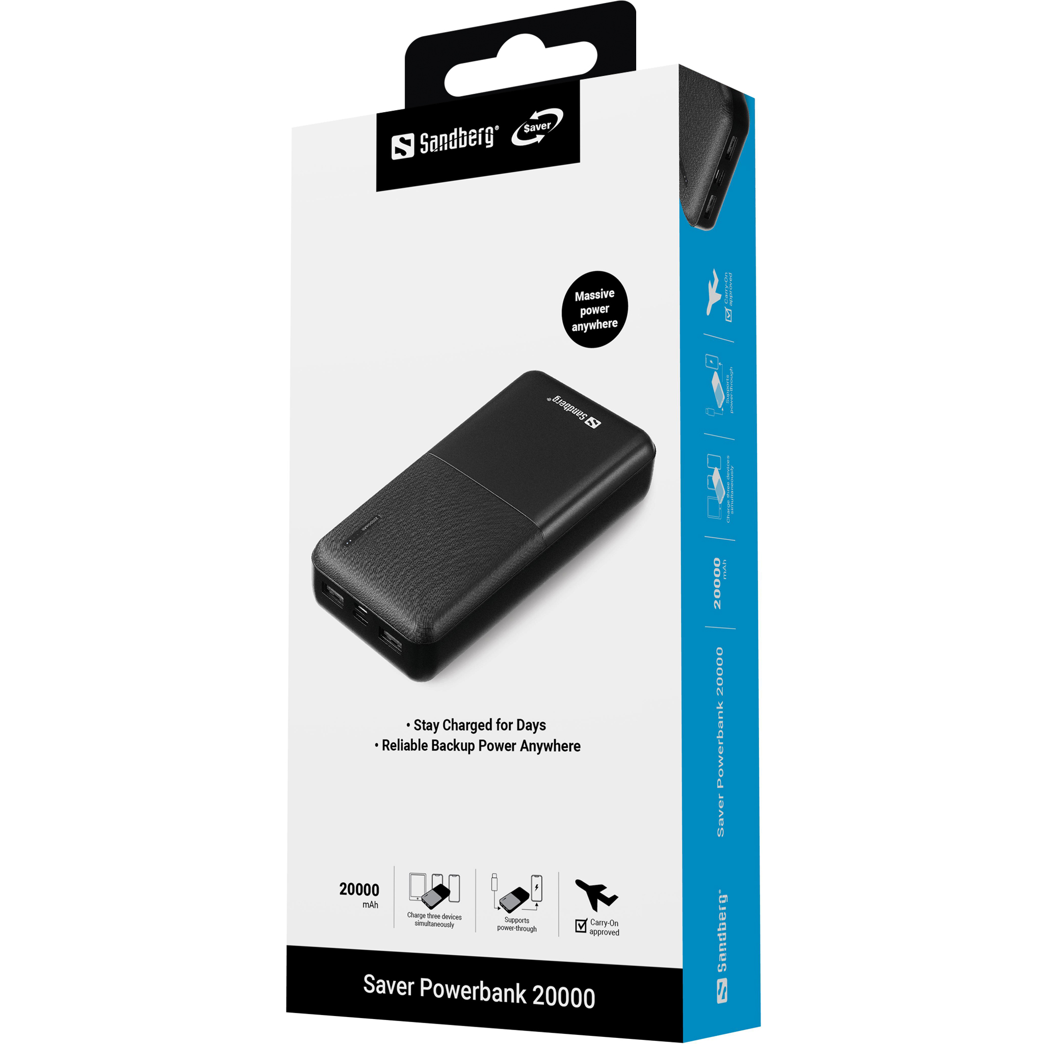 Sandberg SAVER Powerbank 20000 20000 mAh Schwarz