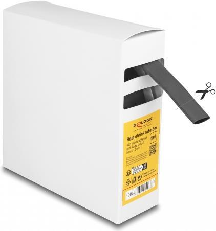 Delock Schrumpfschlauch Box, mit Innenkleber, Schrumpfungsrate 4:1, 5 m x 12 mm schwarz (19968)