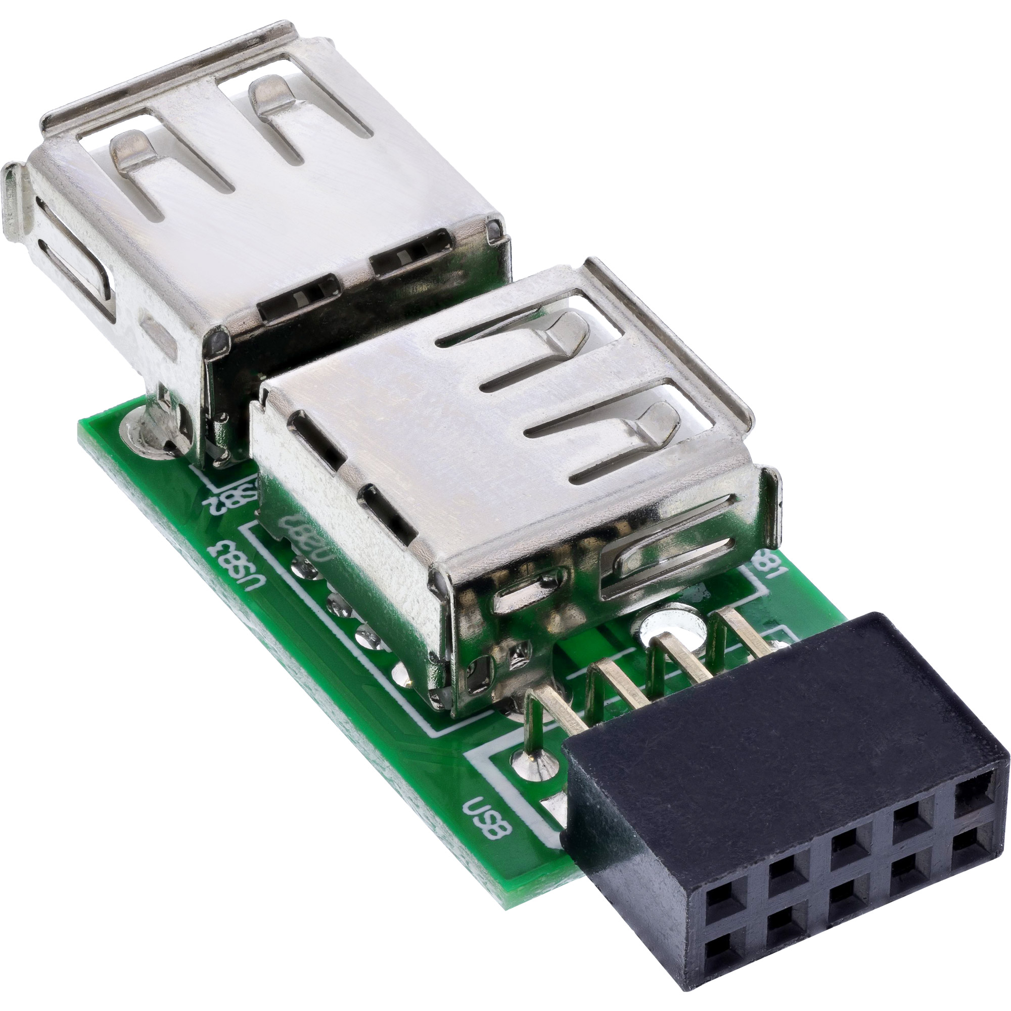 InLine USB 2.0 Adapter 2x USB-A Buchse auf 9-poligen USB-Header 0,13 m Grün
