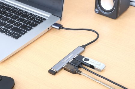Manhattan 168427 USB-Hub 4-Port USB 3.2 Gen 1 Aluminium Space-grau