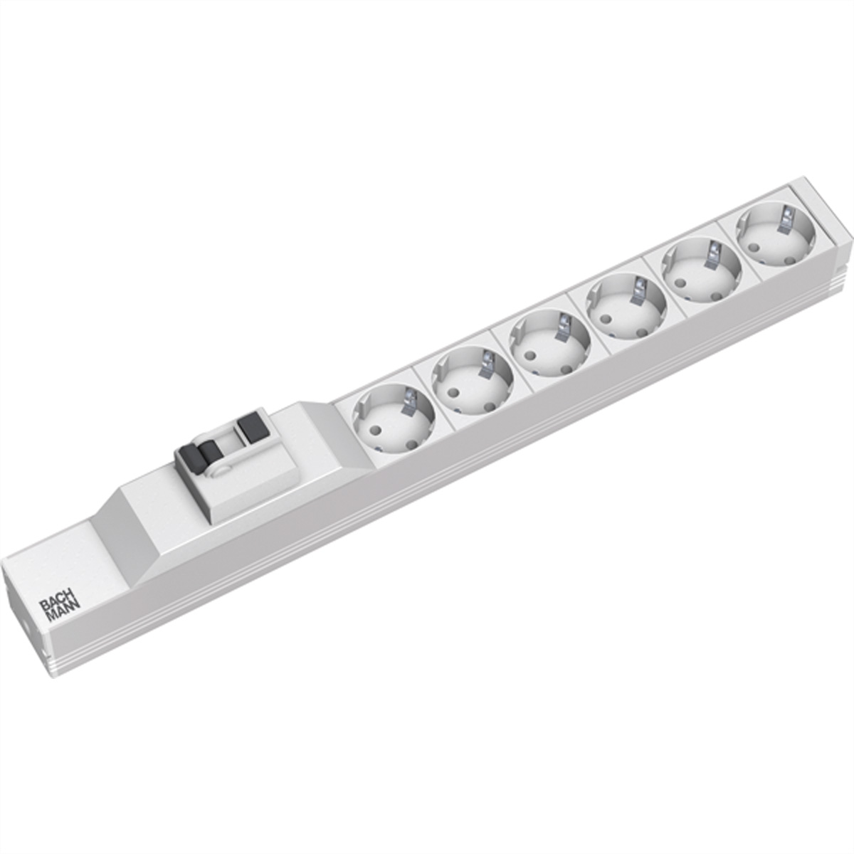 Bachmann 333.411 19" Steckdosenleiste 6-fach mit FI-Schutzschalter 1U Hellgrau RAL 7035
