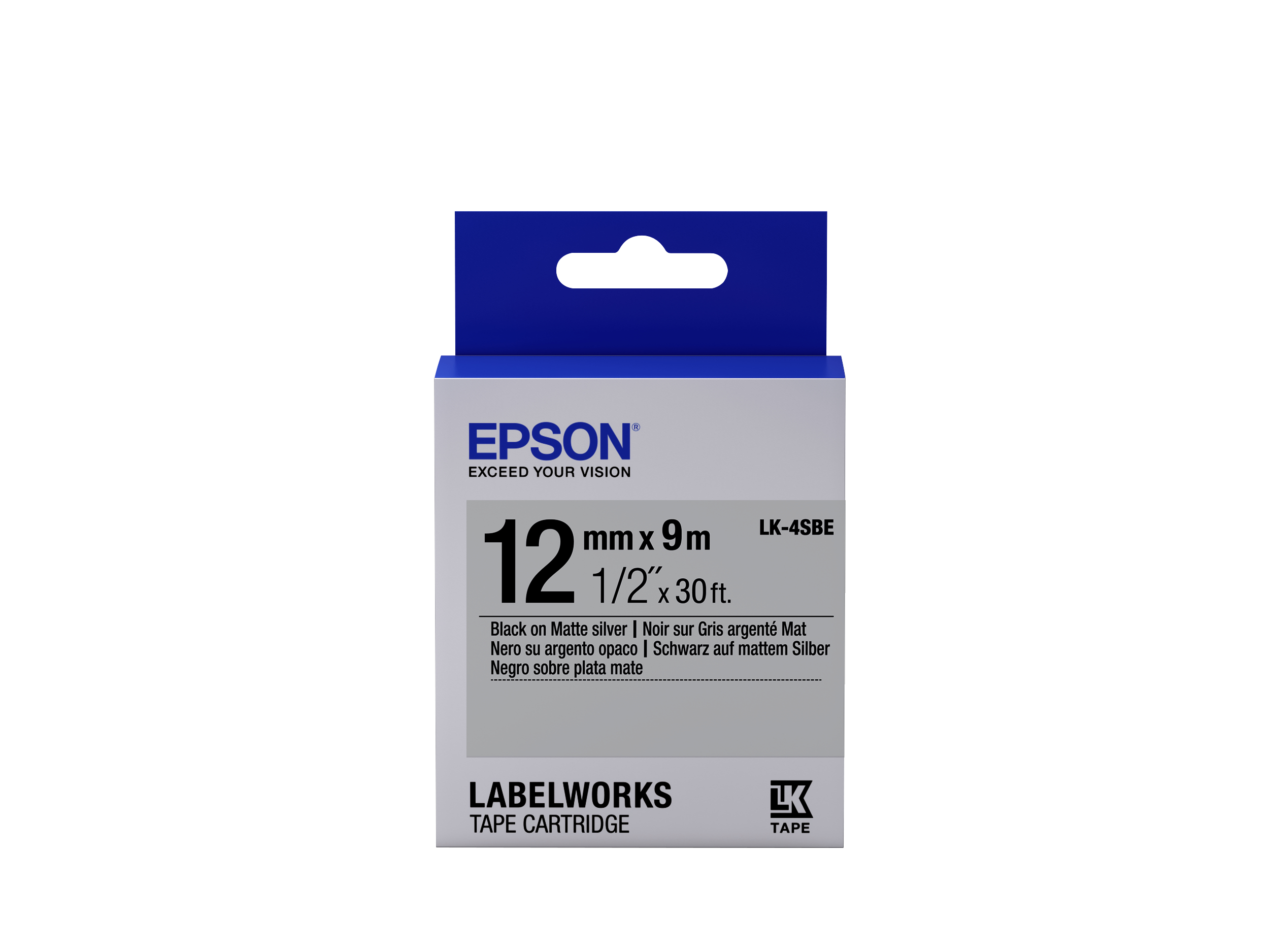 Epson LabelWorks LK-4SBE Etikettenband 12 mm 9 m Schwarz auf Silber (matt)