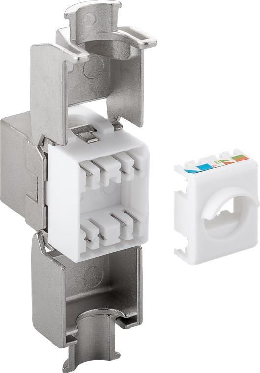 Wentronic Goobay CAT 6A KeyStone RJ45 Jack, STP geschirmt, 500MHz, slim line - Zum Einbau in Modular-Verteilerfelder bis 24 Port und Anschlussdosen (90864)