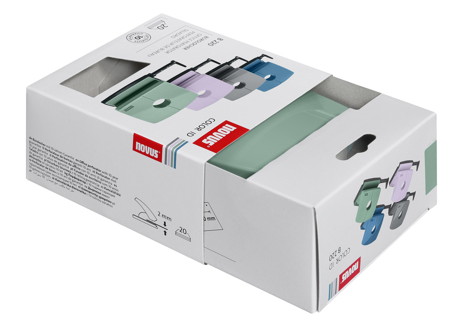 Novus Locher B220 ColorID 2.0 20 Blatt 80 mm mellow mint