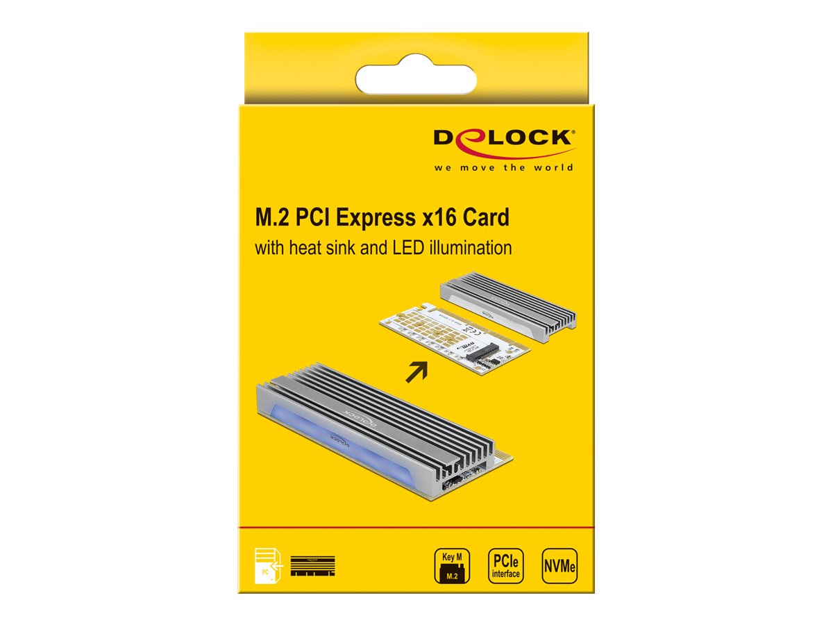 Delock Speicher-Controller PCIe 4.0 x16 zu 1x NVMe M.2 Key M mit RGB-LED Silber
