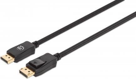 MANHATTAN 8K@60Hz DisplayPort 1.4 Kabel DisplayPort-Stecker auf DisplayPort-Stecker, 3 m, unterstützt 4K@120Hz, HDR, vergoldete Kontakte, Rastnase und geflochtene Ummantelung, schwarz (353625)
