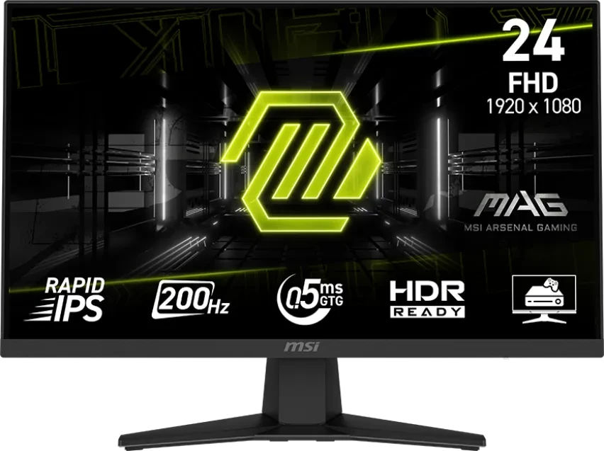 MSI MAG 244F Gaming-Monitor 60.5 cm (23.8"), schwarz, FullHD, Rapid-IPS, HDMI, DP, Free-Sync-Premium, Adaptive-Sync, 200Hz Panel (9S6-3BC41H-013)
