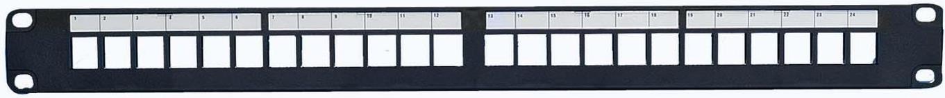 Lanview LVN127603. Stecker: RJ-45, unterstütze Kabeltypen: Cat5e. Produktfarbe: Schwarz, Material: Stahl, Montage: Rackeinbau. Breite: 487 mm, Höhe: 43 mm, Tiefe: 5 mm. Paketgewicht: 590,476 g (LVN127603)