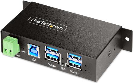 StarTech.com 4-Port Managed USB Hub with 4x USB-A, Heavy Duty with Metal Industrial Housing, ESD & Surge Protection, Wall/Desk/Din-Rail Mountable, USB 3.0/3.1/3.2 Gen 1 5Gbps (5G4AINDRM-USB-A-HUB)