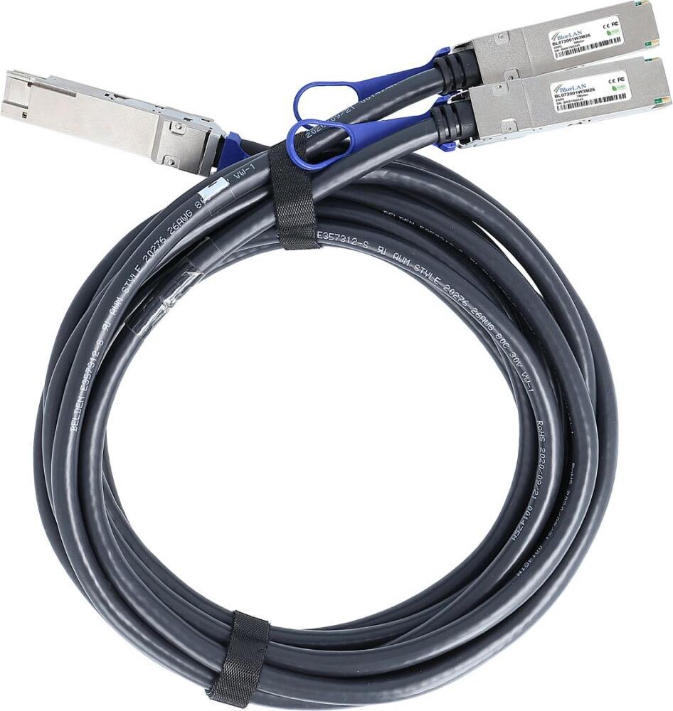 Kompatibles NVIDIA 980-9I98J-00V003 BlueLAN passives 200Gb/s QSFP56 auf 2x100Gb/s QSFP56 Infiniband HDR Direct Attach Breakout Kabel, 3 Meter, AWG26 (980-9I98J-00V003-BL)