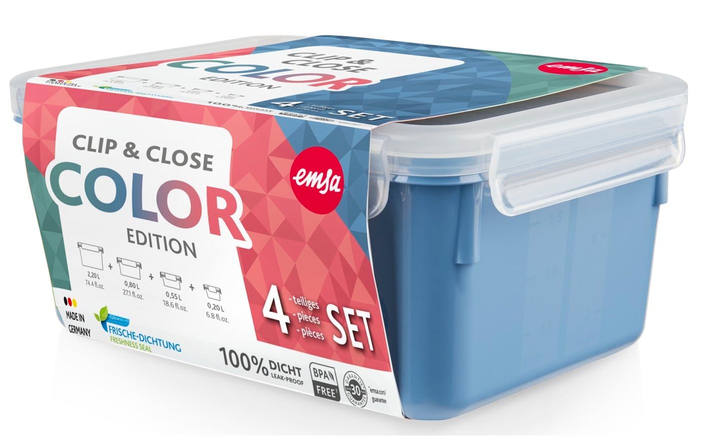 EMSA Clip & Close Vorratsbehälter Set Rechteckig 3,55 l Blau