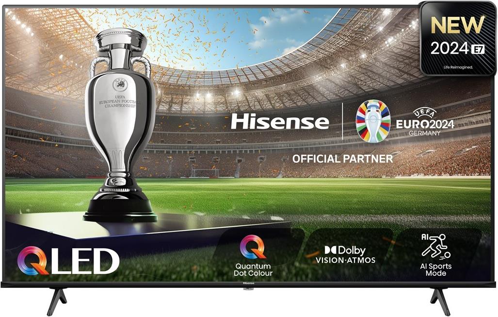 Hisense 55E7NQ 139 cm (55 Zoll) Fernseher, 4K UHD, QLED, HDR10, HDR10+ decoding, HLG, Dolby Vision Atmos, 60Hz Panel, Smooth Motion, Bluetooth, Alexa Built-in, VIDAA Voice, Schwarz [2024] [Energieklasse E] (55E7NQ)