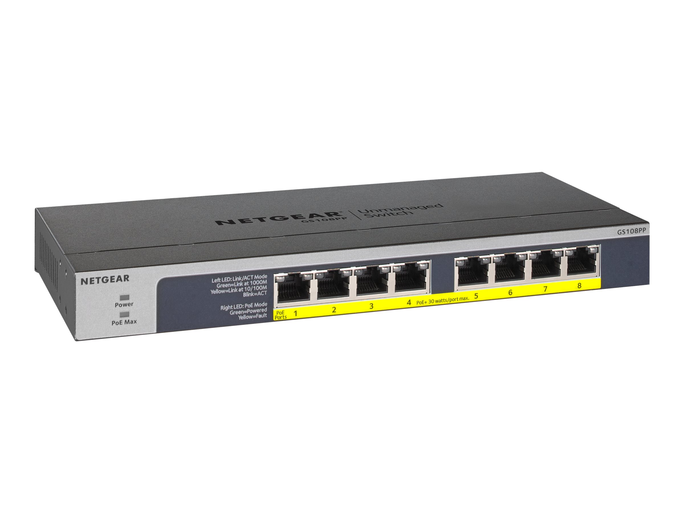 Netgear GS108PP Unmanaged Switch 8-Port Gigabit PoE+ Schwarz/Grau