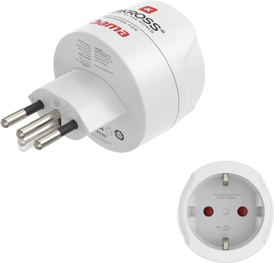 Hama Reiseadapter Typ J, L, N, 3-polig, für die Schweiz, Italien und Brasilien (00223484)