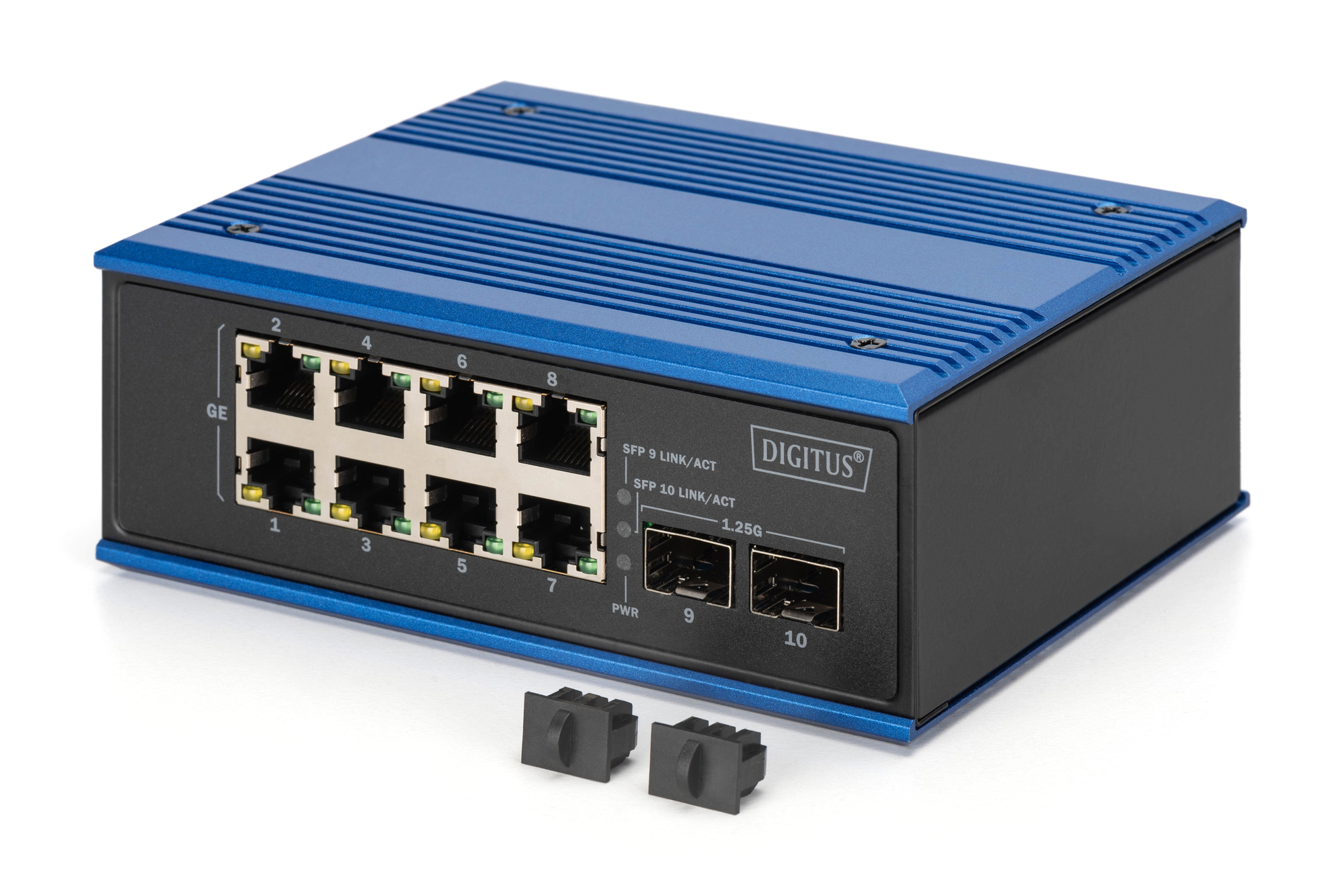 Digitus Industrial 8+2-Port Gigabit Ethernet PoE+ Switch Unmanaged 240 W Schwarz, Blau