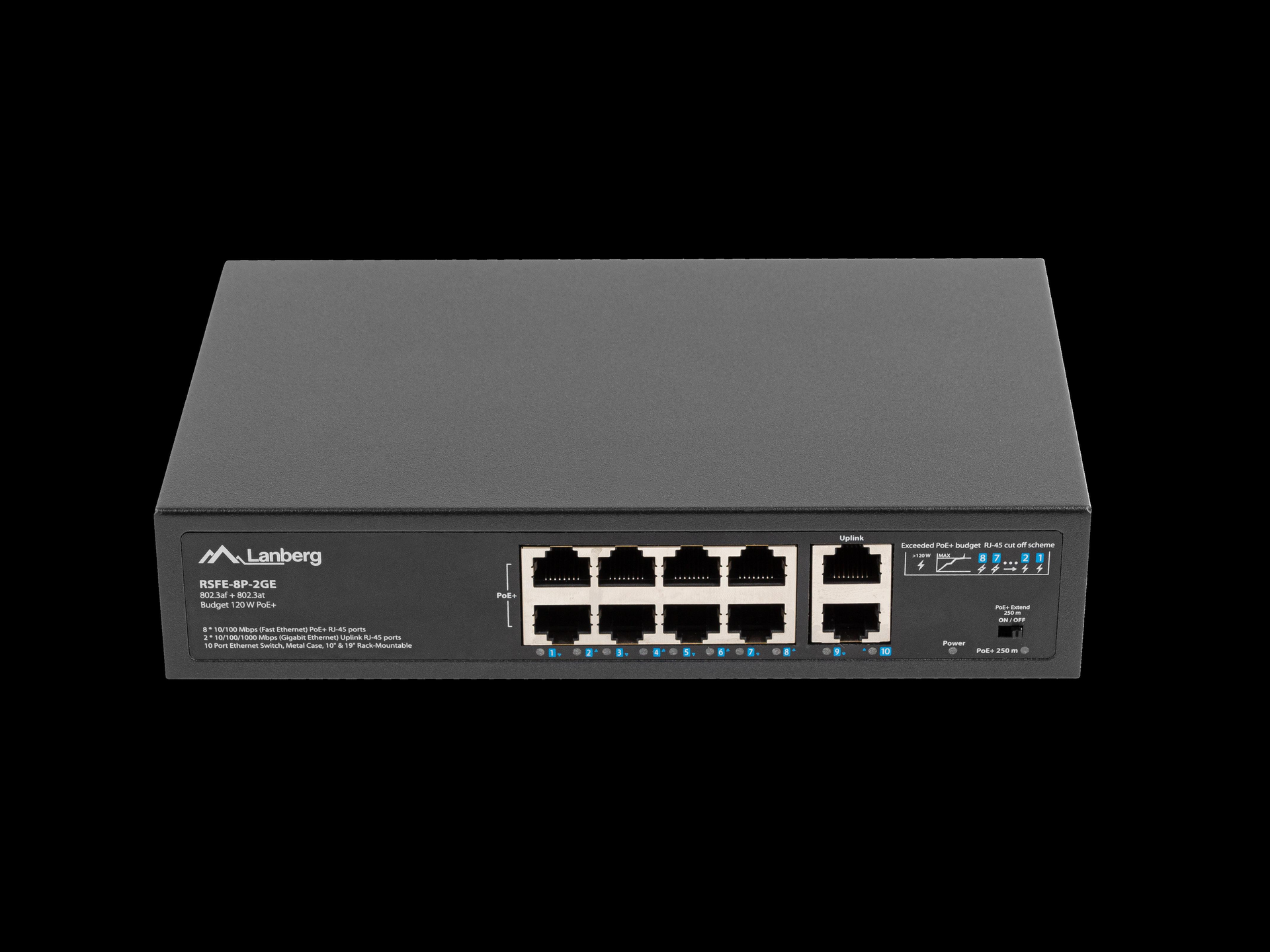 Lanberg RSFE-8P-2GE-120 Unmanaged Switch 10 Anschlüsse Schwarz